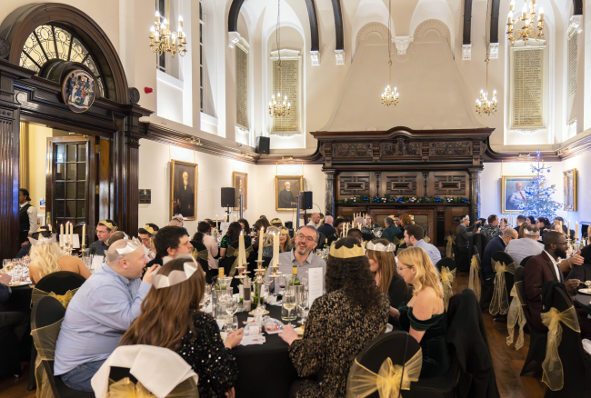 College hall during a christmas party